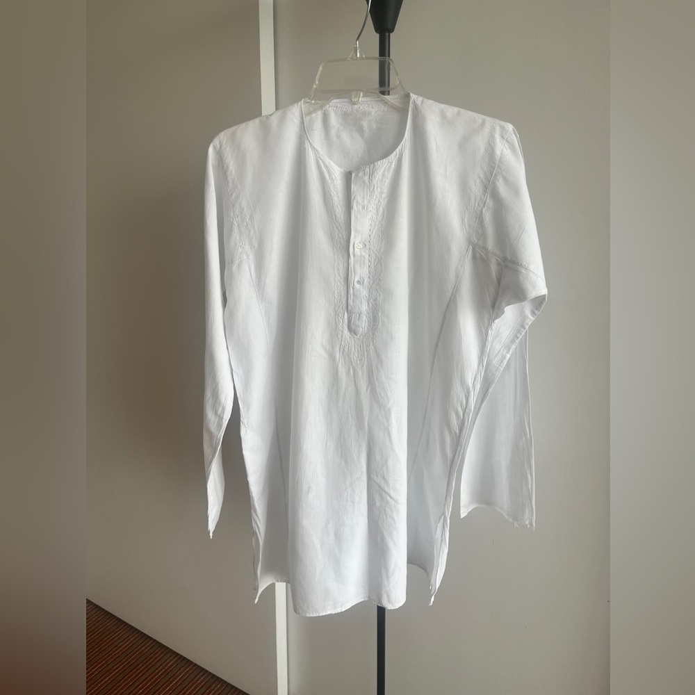 Tandon's Brand White Quality 100% Cotton Lucknow Bengali Hand Embroidery Kurta S